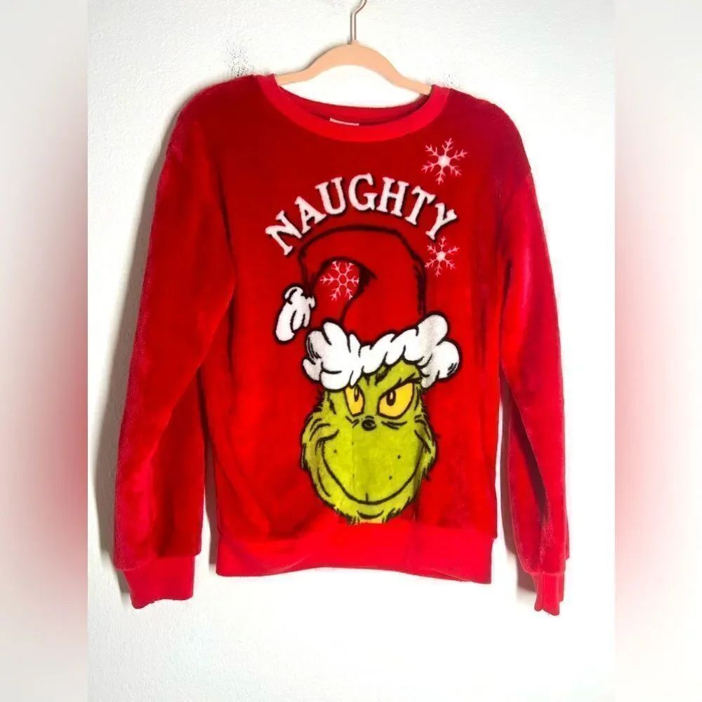 Junior's The Grinch Face Soft Christmas Sweatshirt Size S( 3-5)